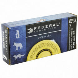 Fed PowerShok 22-250rem 55 Grain Solid Point 20/200