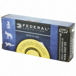 Fed PowerShok 22-250rem 55 Grain Solid Point 20/200