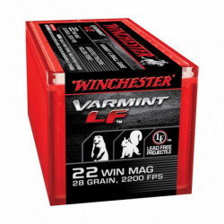 Winchester Ammunition Varmint Lead Free 22WMR 28GR Jacketed Hollow Point 50 Round Box