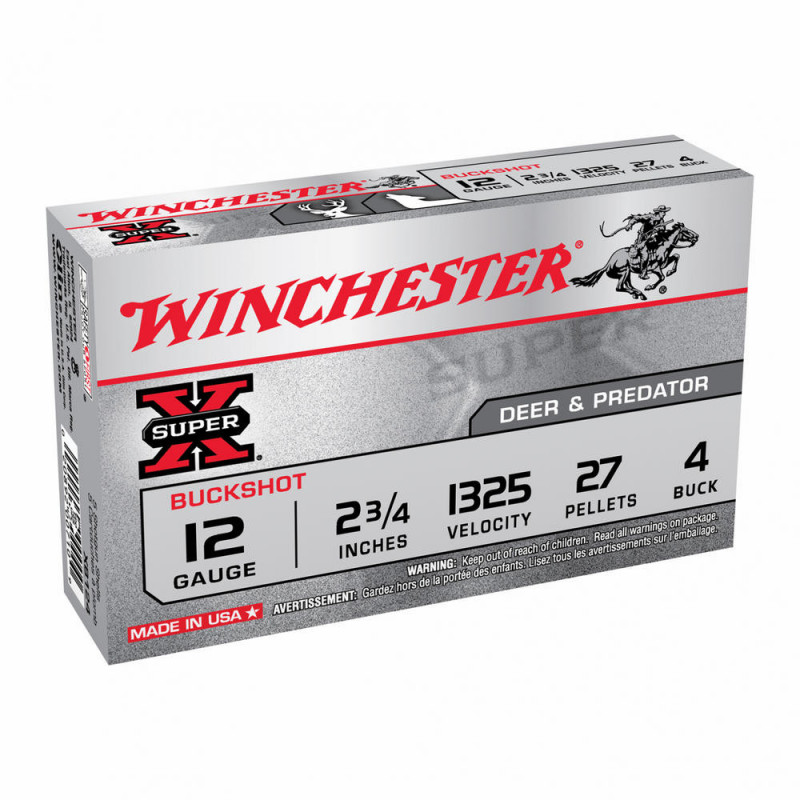 Winchester Ammunition Super-X 12 Gauge 2.75 4 Buck 27 Pellets 5/250