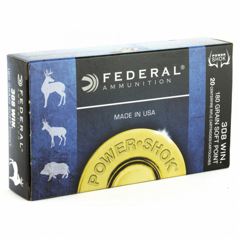 Fed PowerShok 308wn 180 Grain Solid Point 20/200