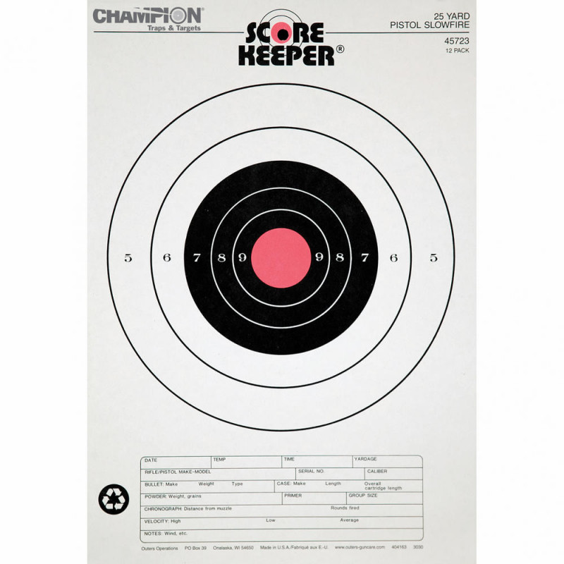 Champion 25yd Pistol Slowfire Target 12p