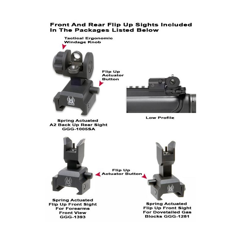 GG&G AR Spring Actuated Front And Rear Sight Packages