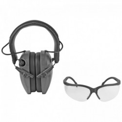Walker's Razor Electronic Muffs Gray w/Glasses Clear Lens