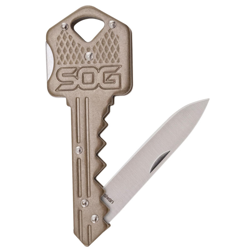 SOG Key Knife Straight Edge Brass Stainless Steel Handle 1.5"