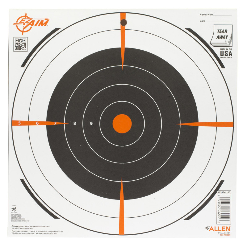 Allen EZ Aim Splash 12" Bullseye Sight Grid 100Pk White/Orange