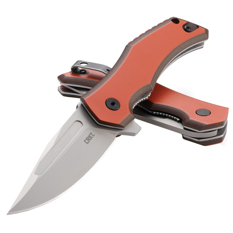 Columbia Fawkes Folding Knife Silver Plain Edge 2.74" Orange G10 Handle