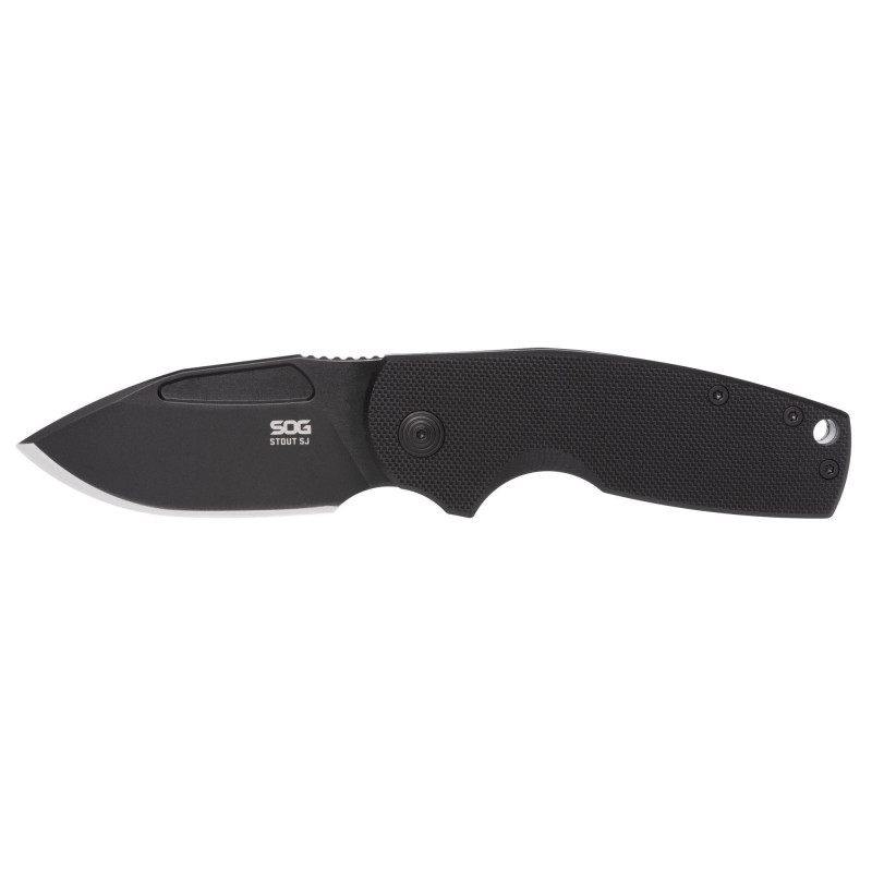 SOG Stout SJ Folding Knife Clip Point Straight Edge Blade 2.6" Black G10 Handle