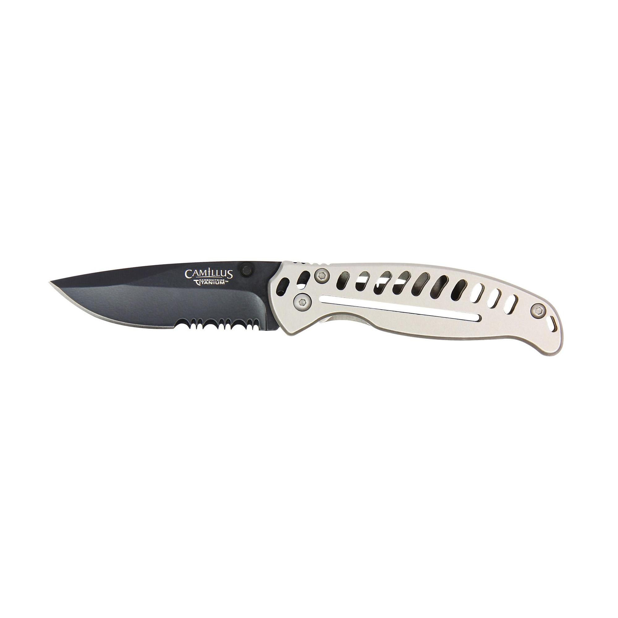 Camillus EDC3 Folding Knife Black Blade 3" Combo Edge Silver Handle