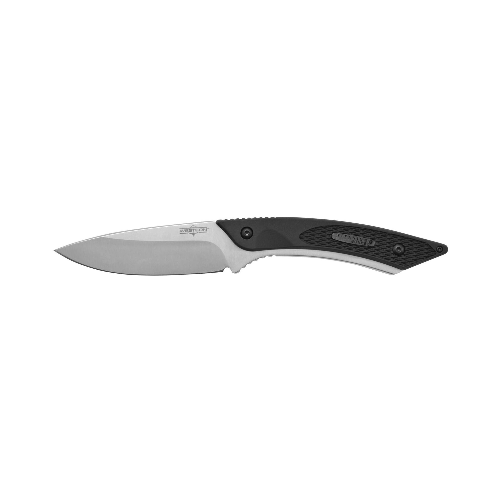 Camillus Western Coil Fixed Knife Silver Blade Drop Point 3.25" Black Rubber Handle