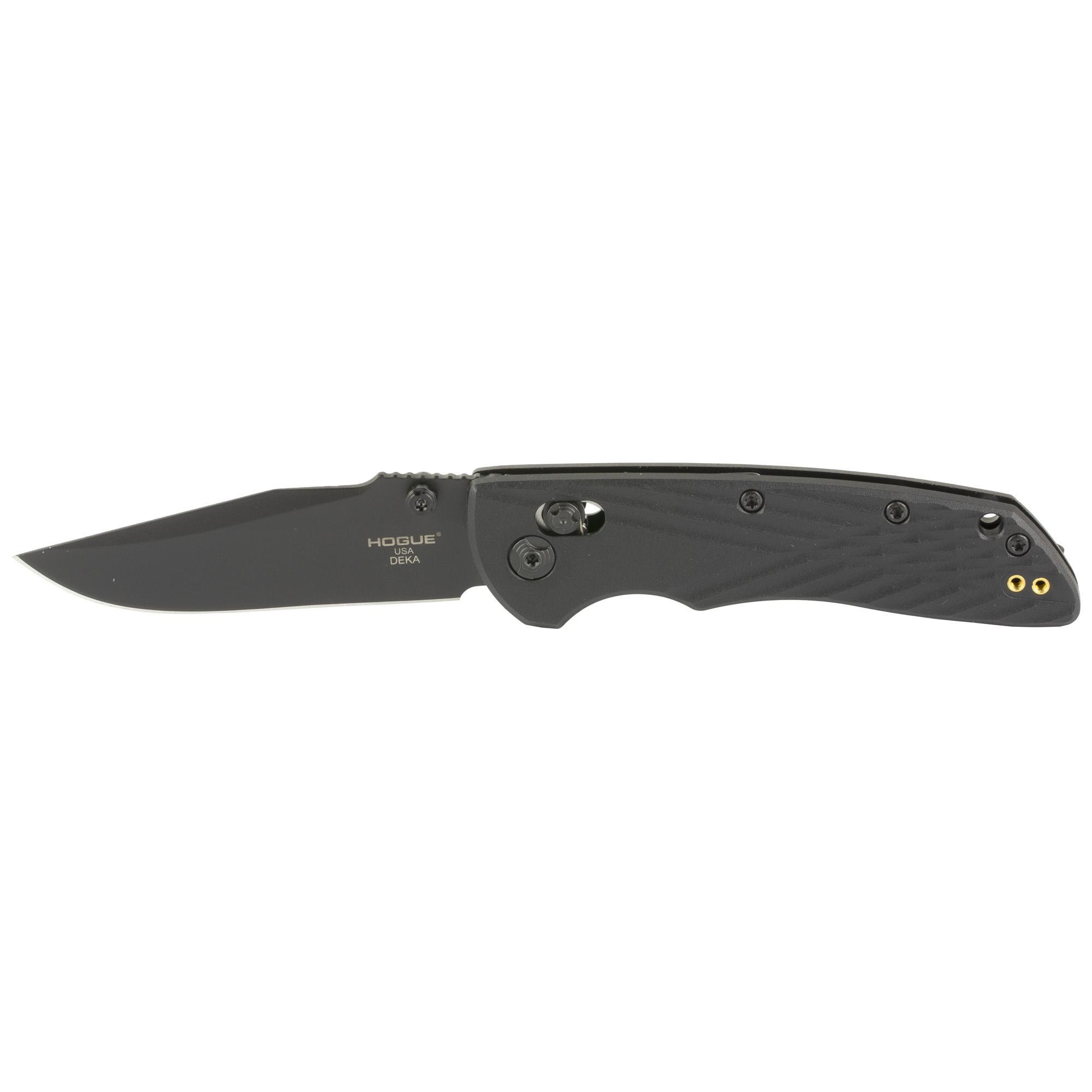 Hogue Deka Folding Knife Plain Clip Point Edge Black Blade 3.25" Black Handle