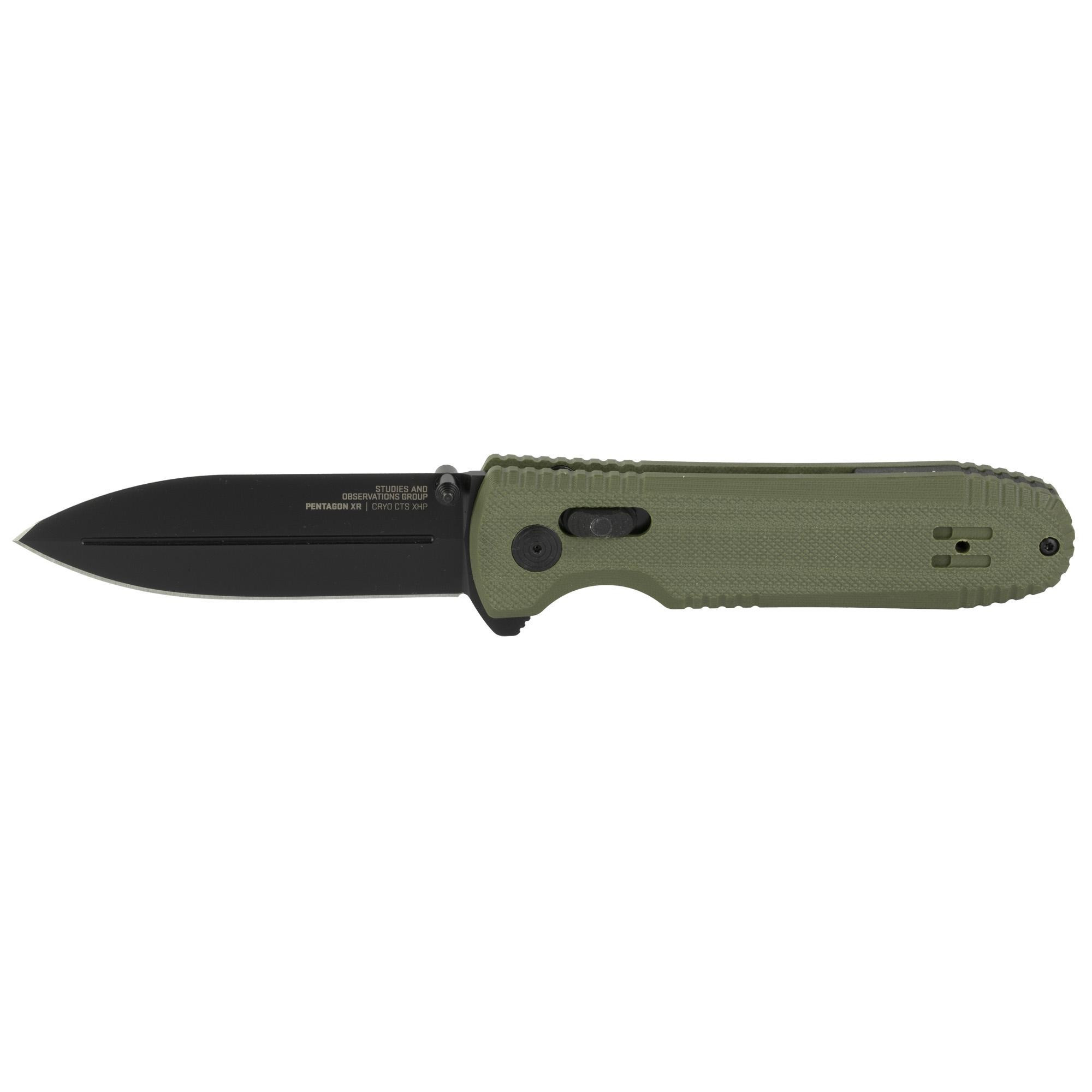 SOG Pentagon XR Folding Knife Black Blade 3.6" OD Green Handle